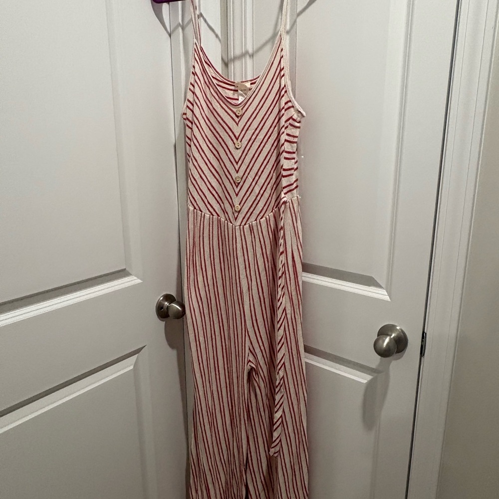 Caution To The Wind Red and White Striped jumpsuit
